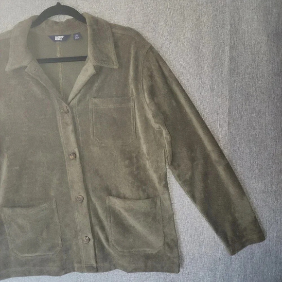 Lands End Corduroy Sport Chore Jacket Olive Green Button Down Size Medium - Picture 8 of 9
